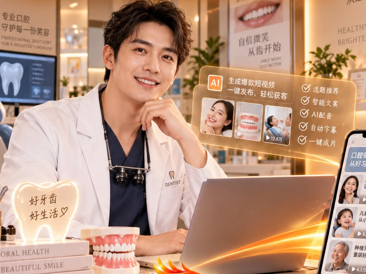 口腔服务人员与专业讲解视频创作工作台