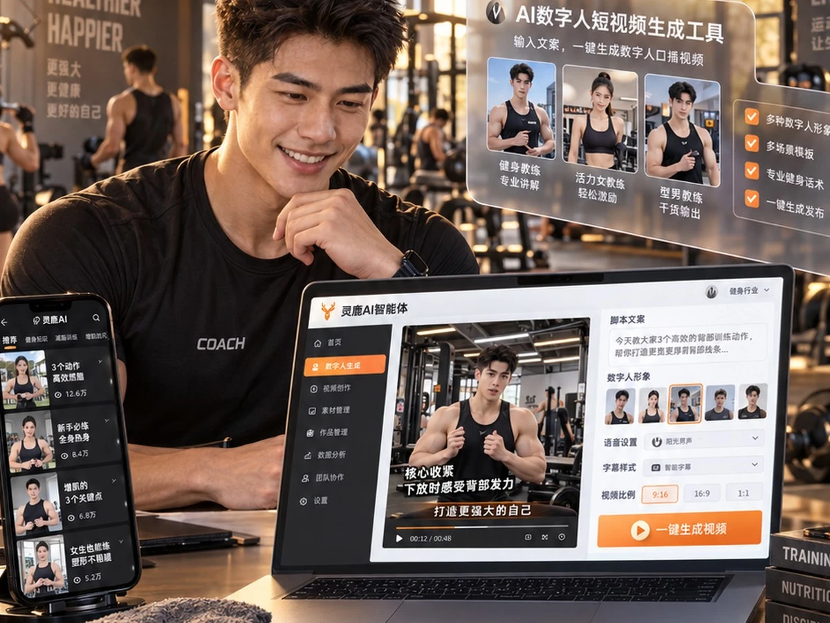 健身教练在运动空间中准备讲解与视频内容